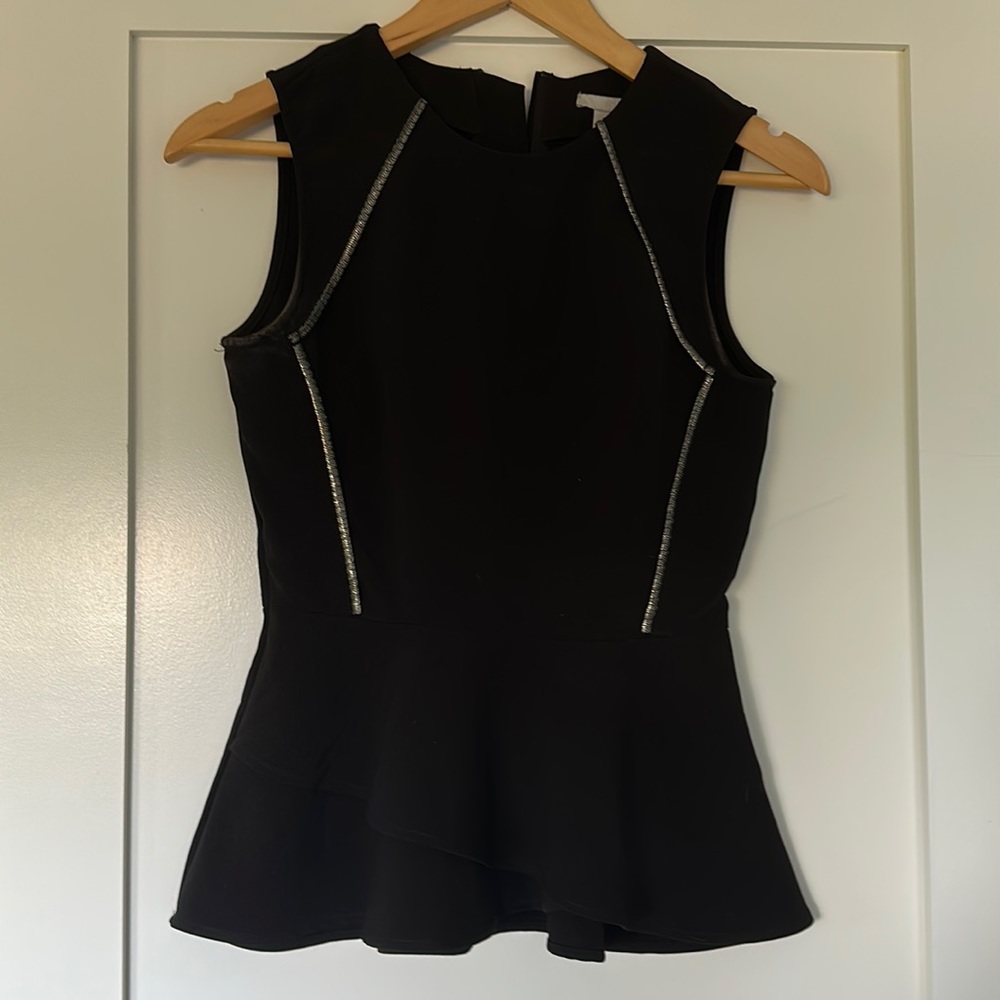 H&M silver and black peplum top with zip back
